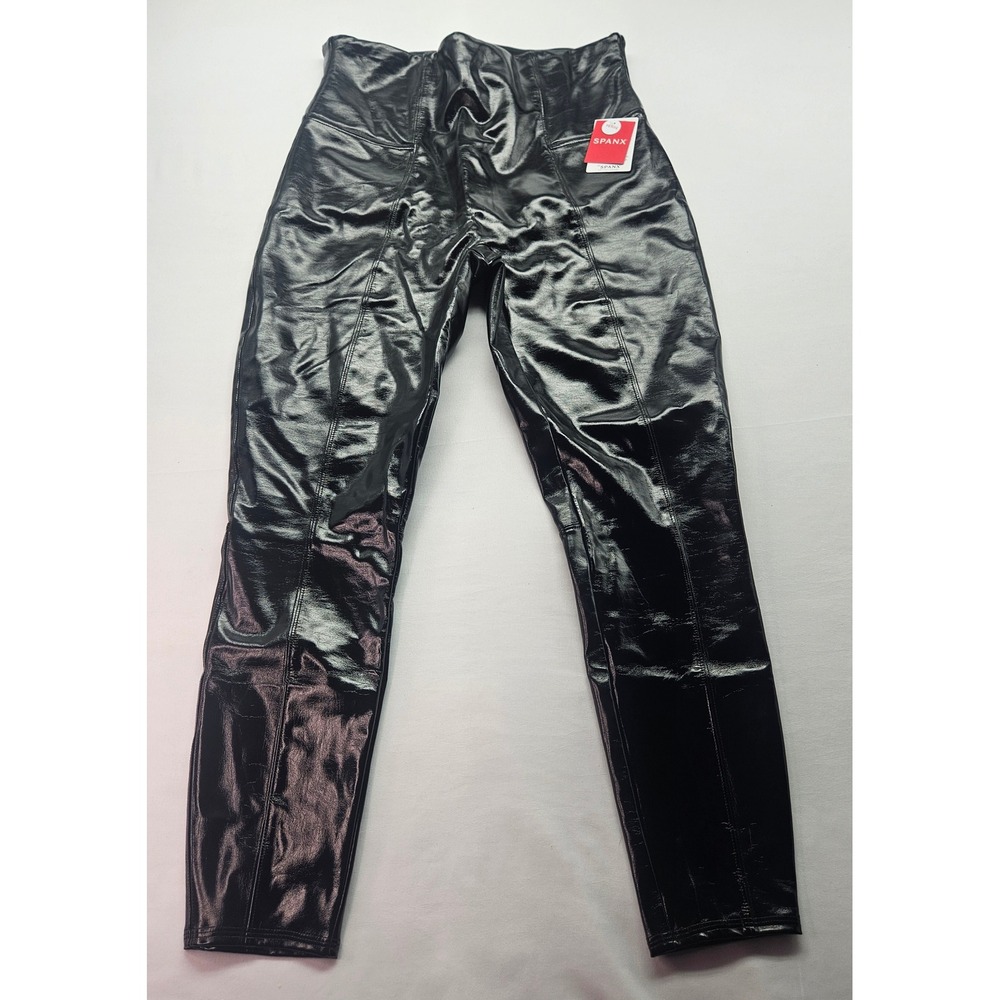 Spanx Faux Patent Leather Leggings Black High Rise Shaping Pant Large Petite NWT